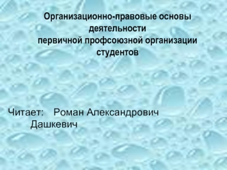 Организационно-правовые основы деятельности первичной профсоюзной организации