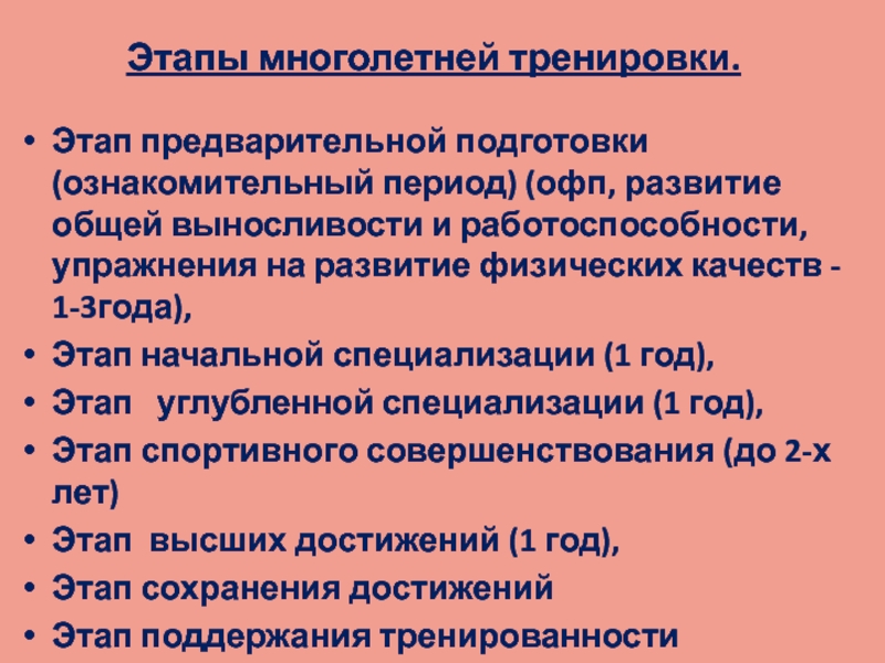 Этапы тренировки