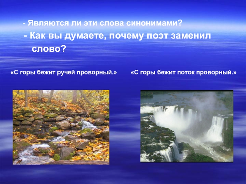 - Являются ли эти слова синонимами? - Как вы думаете, почему поэт заменил