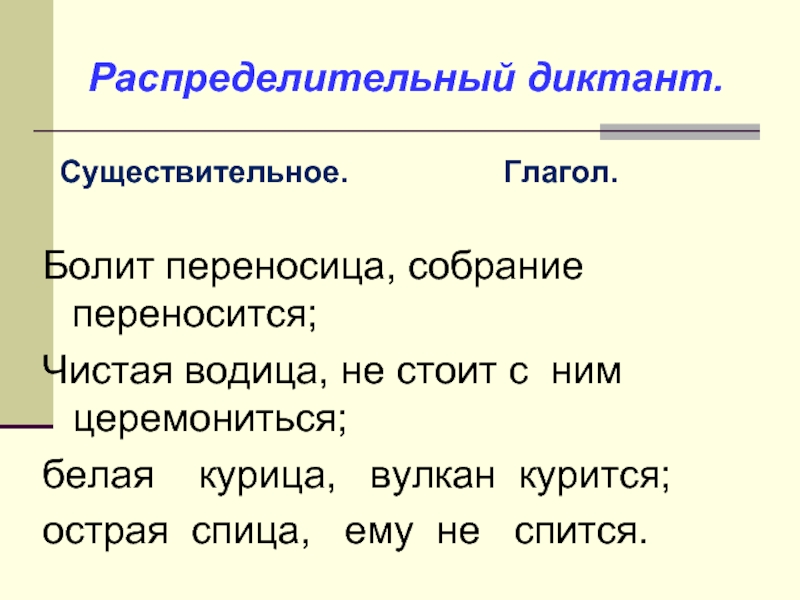 Теплящаяся как пишется. Распределительный диктант. Диктант существительное. Распределительный диктант болит переносица. Распределительный диктант не с существительными.