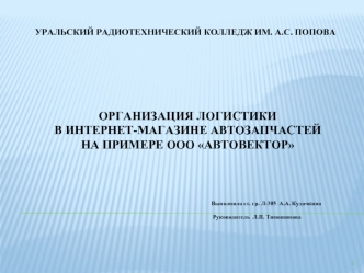 Организация логистики в интернет-магазине автозапчастей ООО Автовектор