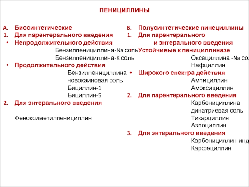 Пенициллины для парентерального введения. Пенициллины классификация. Полусинтетические пенициллины для парентерального введения. Биосинтетические пенициллины для внутривенного введения.