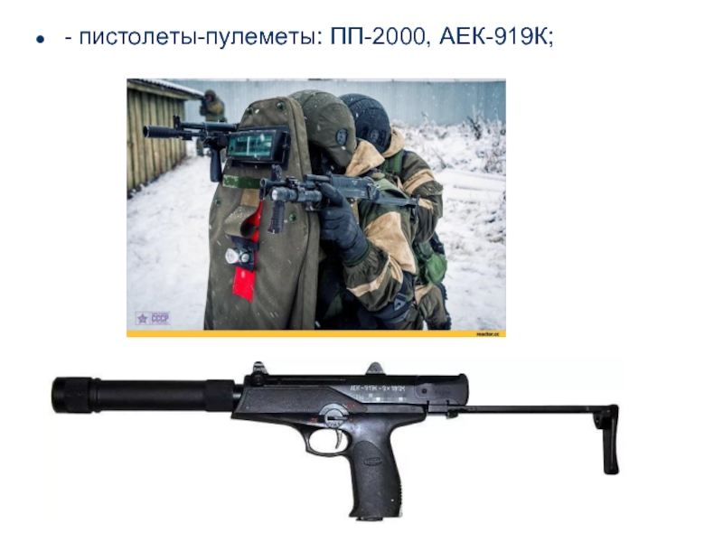 - пистолеты-пулеметы: ПП-2000, АЕК-919К;