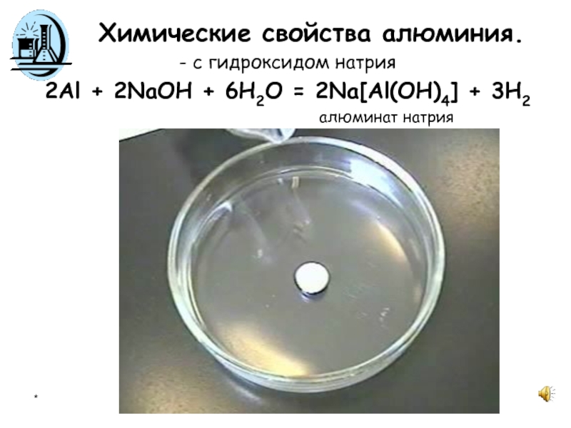 Реакция алюминия с гидроксидом натрия и водой