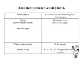 План исследовательской работы