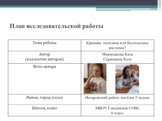 План исследовательской работы