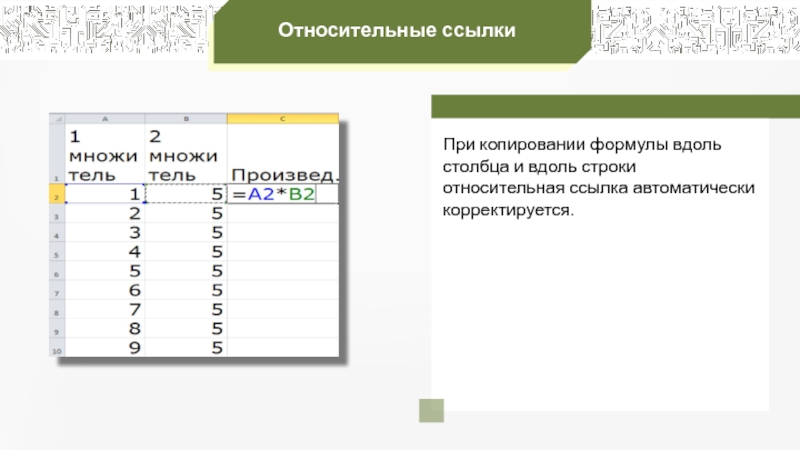 Смешанные ссылки абсолютный столбец относительная строка