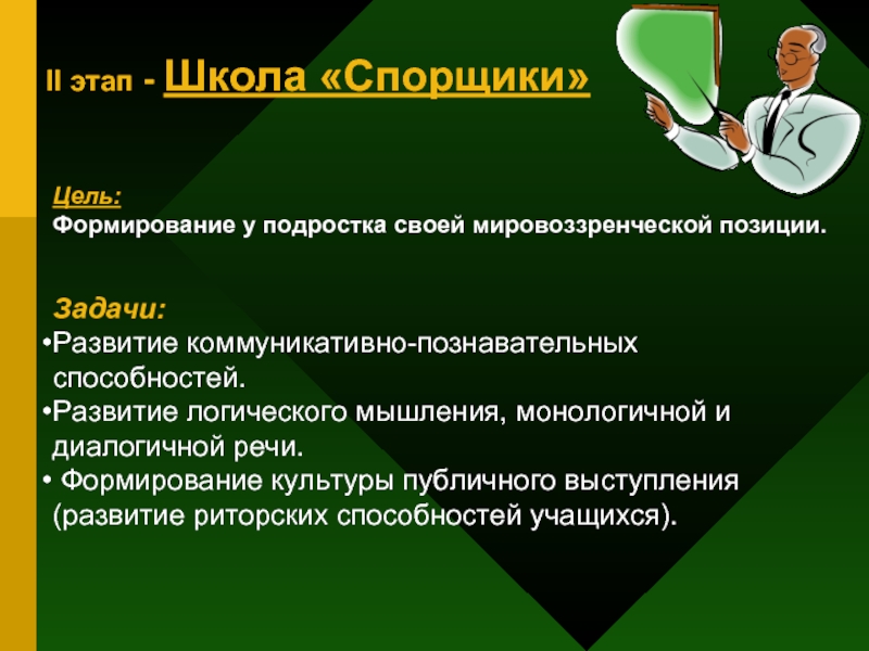 Цель второго этапа. Школа социального успеха. Памятка для спорщиков. Памятка для спорщиков по картине спор. Риторские способности.