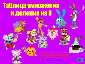 Таблица умножения и деления на 8