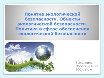 Понятие экологической безопасности. Объекты экологической безопасности. Политика в сфере обеспечения экологической безопасности