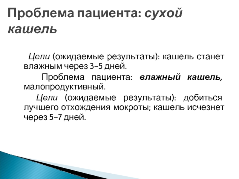 Больной влажный. Проблема пациента сухой кашель. Проблемы пациента при Сухом кашле. Потенциальная проблема влажного кашля. Цель при Сухом кашле.