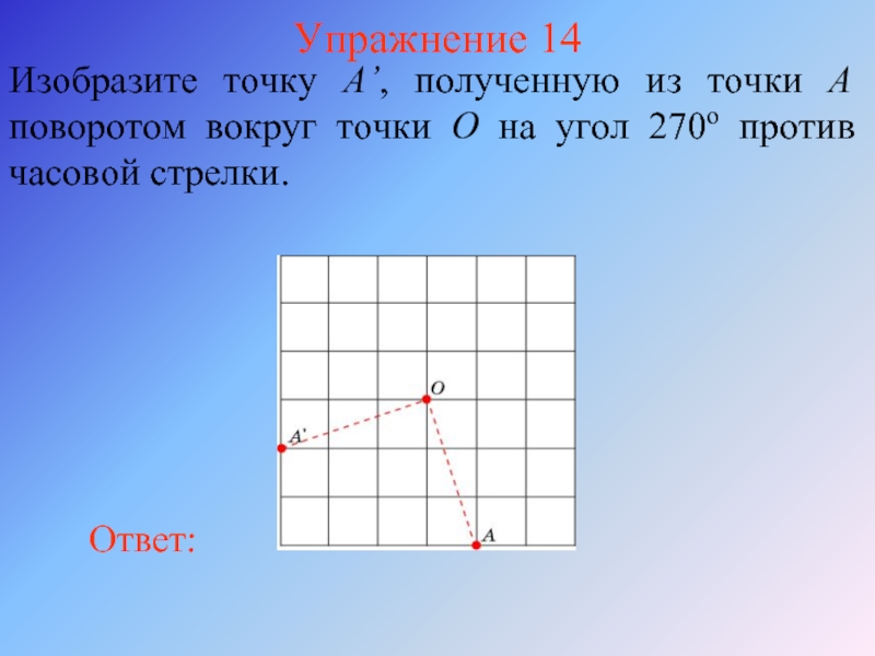 Упражнение 14Изобразите точку A’, полученную из точки A поворотом вокруг точки O