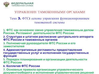 Федеральная таможенная служба: основы управления функционированием таможенной системы