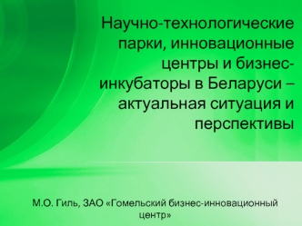 Научно-технологические парки, инновационные центры и бизнес-инкубаторы в Беларуси – актуальная ситуация и перспективы