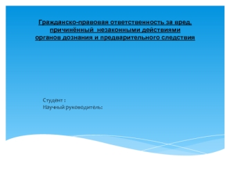 Гражданско-правовая ответственность за вред, причинённый незаконными действиями органов дознания и предварительного следствия