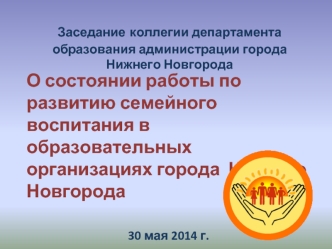 О состоянии работы по развитию семейного воспитания в образовательных организациях города  Нижнего  Новгорода

30 мая 2014 г.