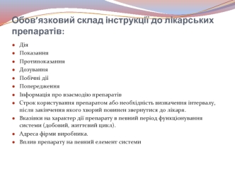 Обов’язковий склад інструкції до лікарських препаратів