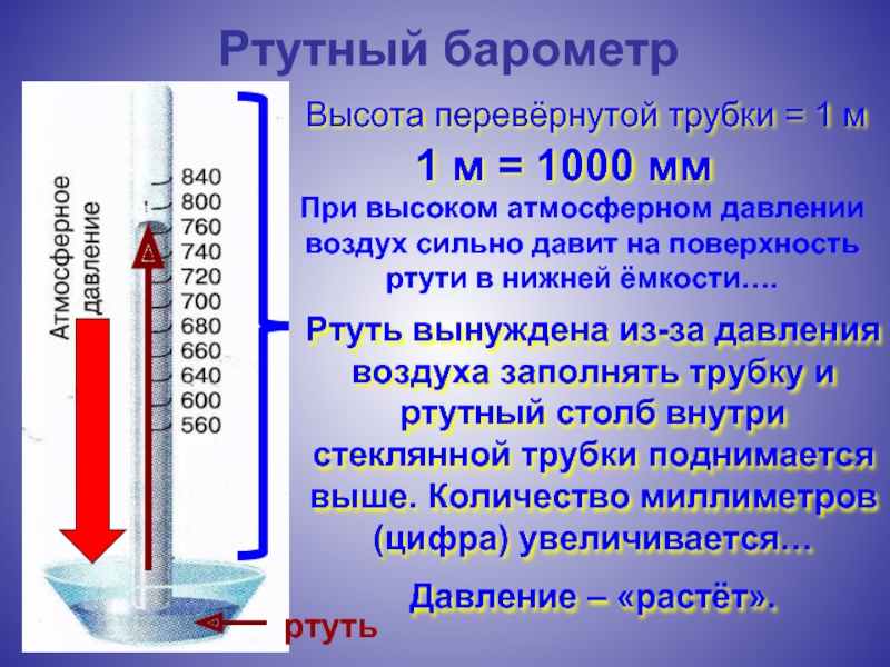 Столб воды давление температура. Атмосферное давление. Прибор для измерения давления воздуха ртутного столба. Ртутный барометр. Атмосферное давление столб воздуха.
