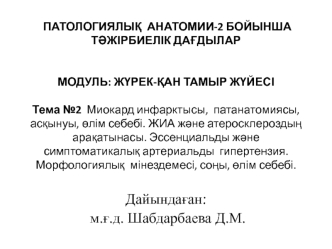 Миокард инфарктысы, патанатомиясы, асқынуы, өлім себебі. ЖИА және атеросклероздың арақатынасы