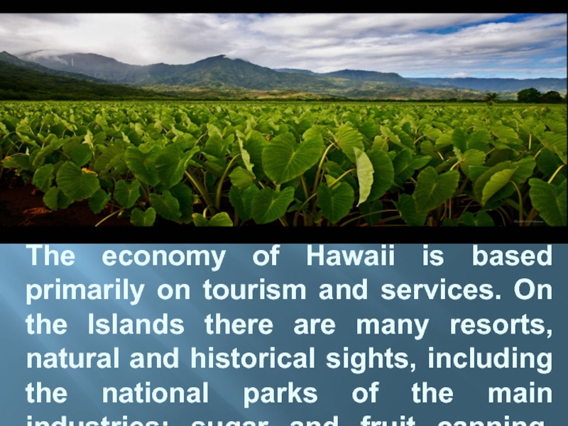 The economy of Hawaii is based primarily on tourism and services.