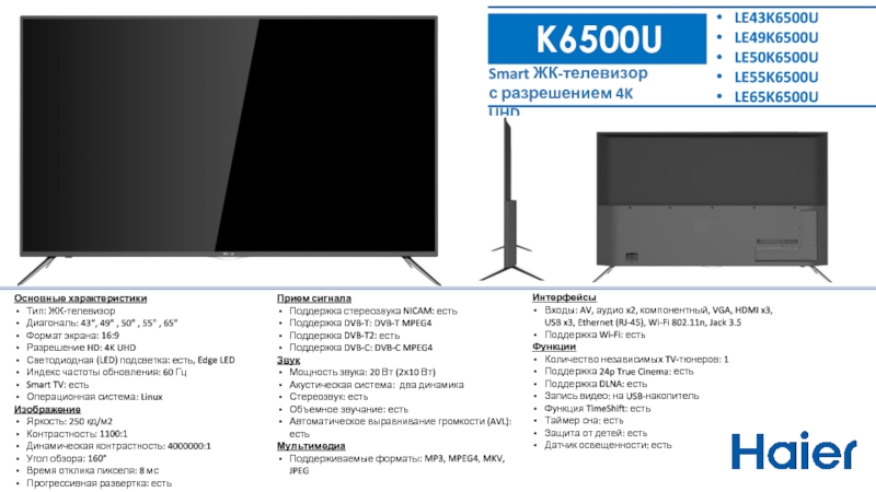 Телевизоры характеристики описание. Телевизор Haier k6000. Телевизор Haier le32k6000s. Телевизора Haier k6000sf 43 дюйма. Haier le55k6500u.