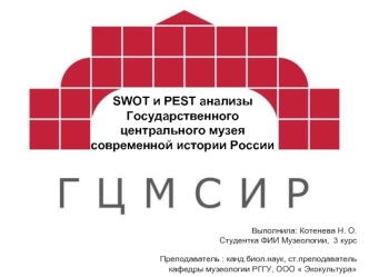 SWOT и PEST анализы государственного центрального музея современной истории России