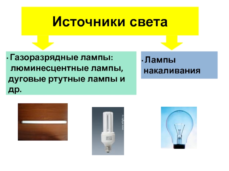 Источники света типа светильников