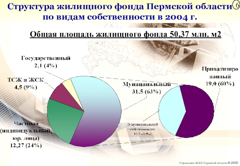 Структура жилищного фонда Пермской области по видам собственности в 2004 г.Общая