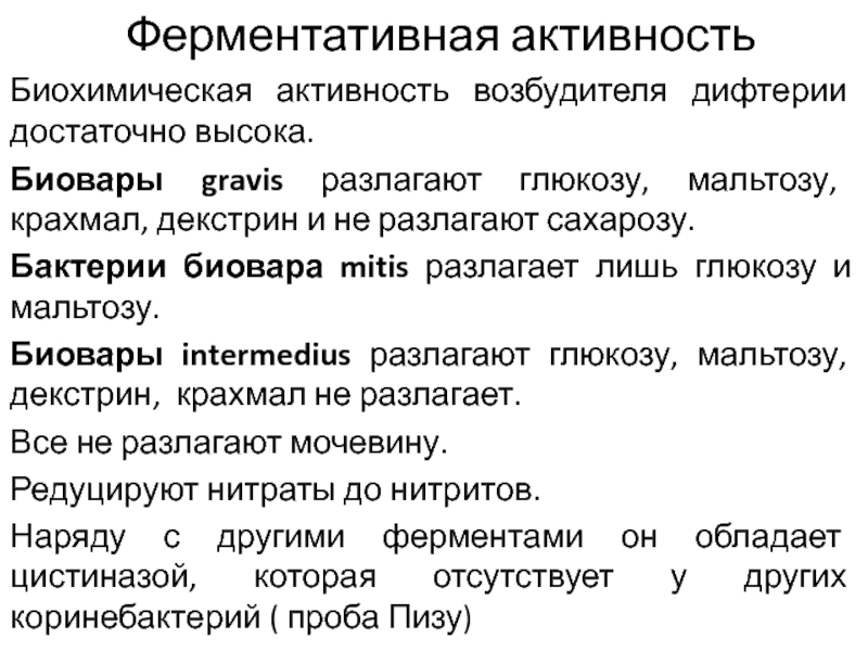 Биохимическую активность. Биохимическая активность возбудителя дифтерии. Ферментативная активность дифтерии. Биовар Гравис дифтерия. Дифтерия микробиология.