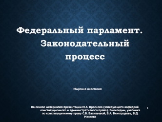 Законодательная власть РФ. Федеральный парламент. Законодательный процесс