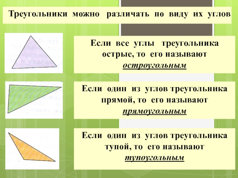 Виды треугольников классификация по длине стороны и величине угла сделайте рисунок