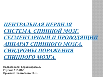 Центральная нервная система. Спинной мозг. Сегментарный и проводящий аппарат спинного мозга. Синдромы поражения спинного мозга