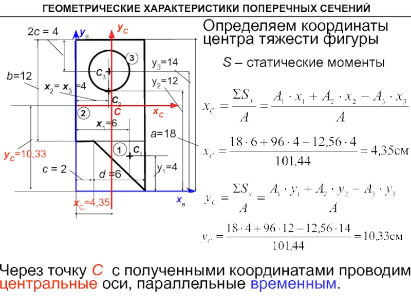 Определить координаты центра тяжести сечения показанного на рисунке