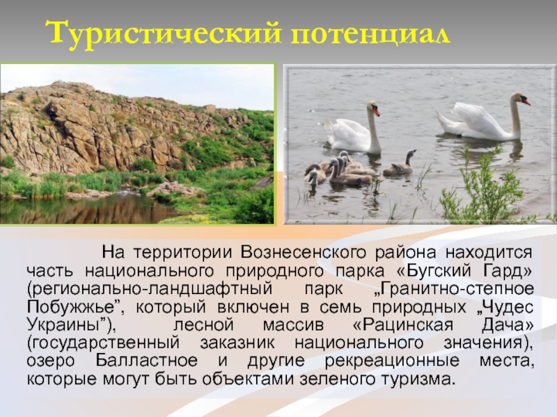 Туристический потенциал       На территории Вознесенского района находится часть национального природного парка