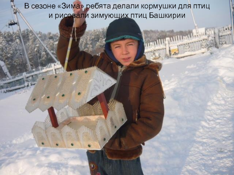 В сезоне «Зима» ребята делали кормушки для птиц  и рисовали зимующих птиц Башкирии
