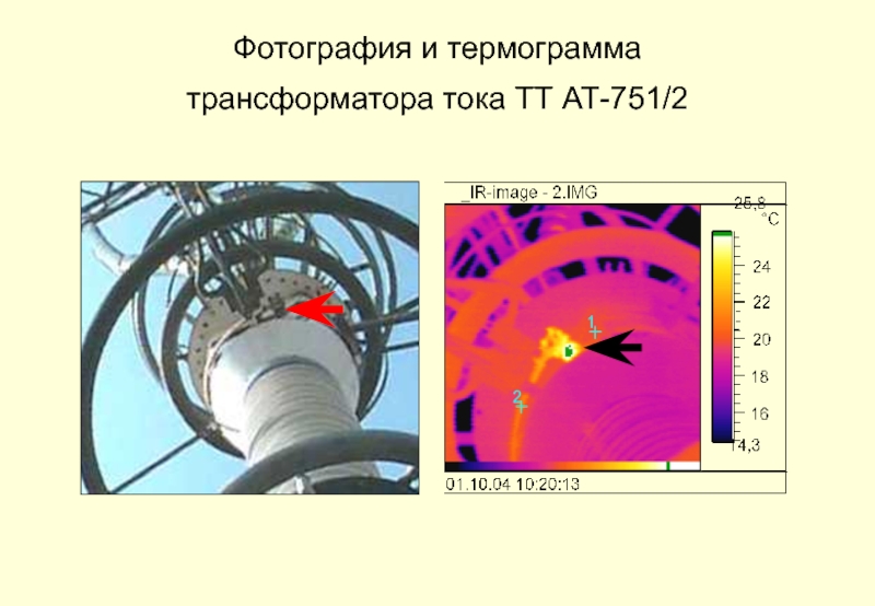 Фотография и термограмма  трансформатора тока ТТ АТ-751/2