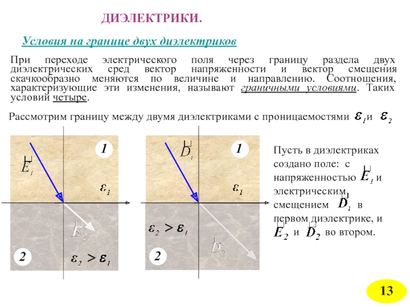 Несколько рубежей. Граничные условия на границе 2 диэлектриков. Условия на границе раздела двух диэлектриков. Условия на границе раздела двух сред. Условия для поля на границе раздела двух диэлектриков..