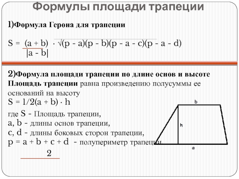 Площадь трапеции чертеж формула