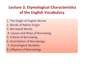 Etymological Characteristics of the English Vocabulary