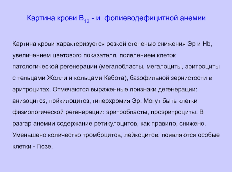 Картина крови при в12 и фолиеводефицитной анемии