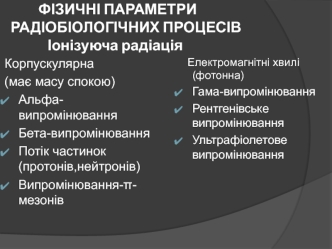 Фізичні параметри радіобіологічних процесів