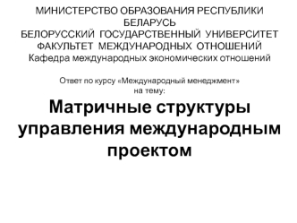 Матричные структуры управления международным проектом