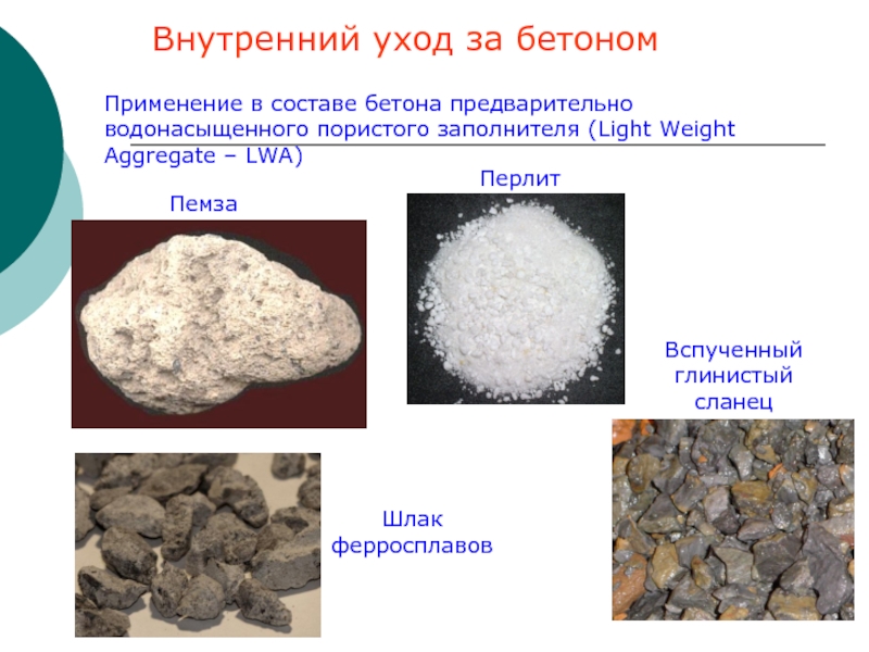 Внутренний уход за бетономПрименение в составе бетона предварительно водонасыщенного пористого заполнителя (Light Weight Aggregate –