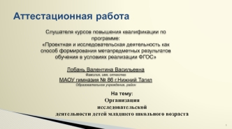 Аттестационная работа. Организация исследовательской деятельности детей младшего школьного возраста