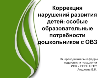 Коррекция нарушений развития детей: особые образовательные потребности дошкольников с ОВЗ