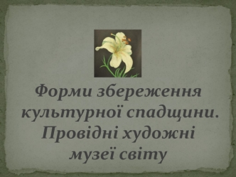 Форми збереження культурної спадщини. Провідні художні музеї світу