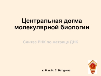 Центральная догма молекулярной биологии. Синтез РНК по матрице ДНК