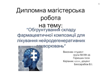 Обгрунтування складу фармацевтичної композиції для лікування нейродегенеративних захворювань