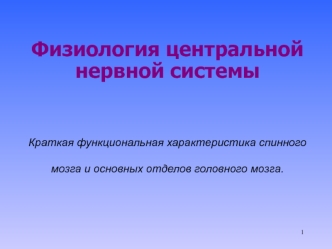 Физиология центральной нервной системы. Краткая функциональная характеристика спинного мозга и основных отделов головного мозга