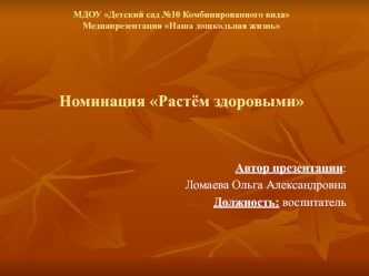 Автор презентации: 
Ломаева Ольга Александровна
Должность: воспитатель